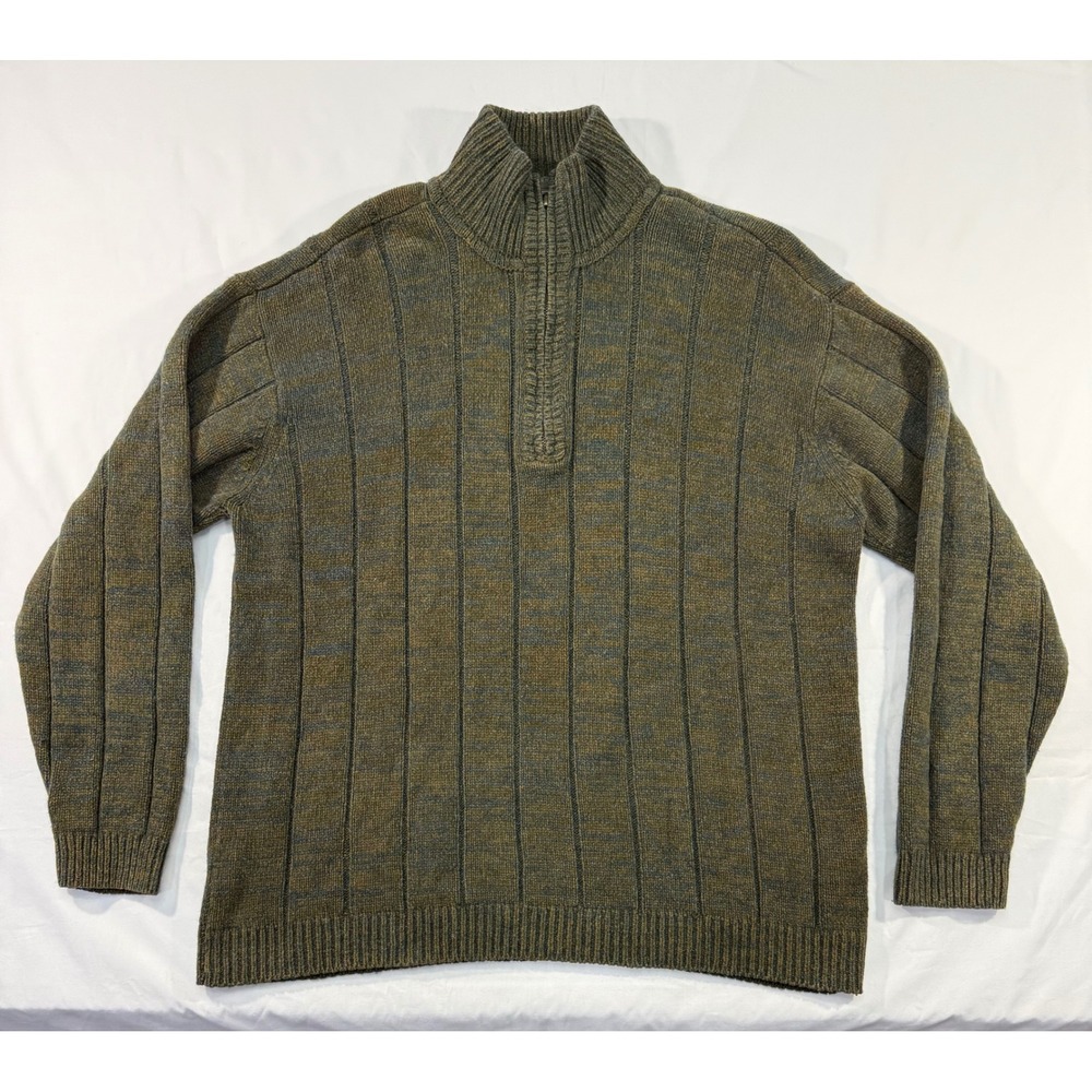 Tommy Bahama Vintage Quarter Zip Sweater Olive Green Cotton Silk Wool Blend L